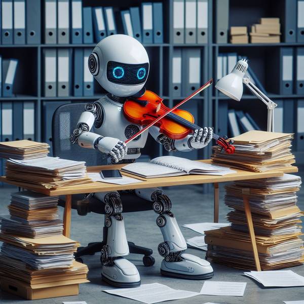Illustration eines Roboters der Geige spielt.
