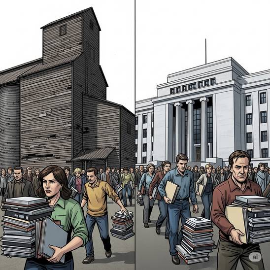 Bild eines historischen Getreidesilos und eines Archivs