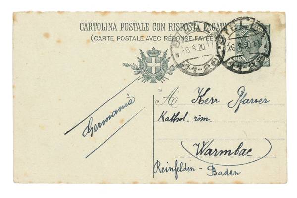 Nachmeldeschreiben aus dem Jahr 1920 aus Warmbach, St. Gallus